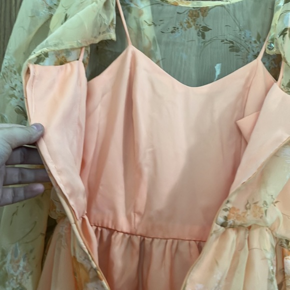 Vintage 1970s Handmade Floral Chiffon & Orange Dress with Matching Scarf - Picture 11 of 13